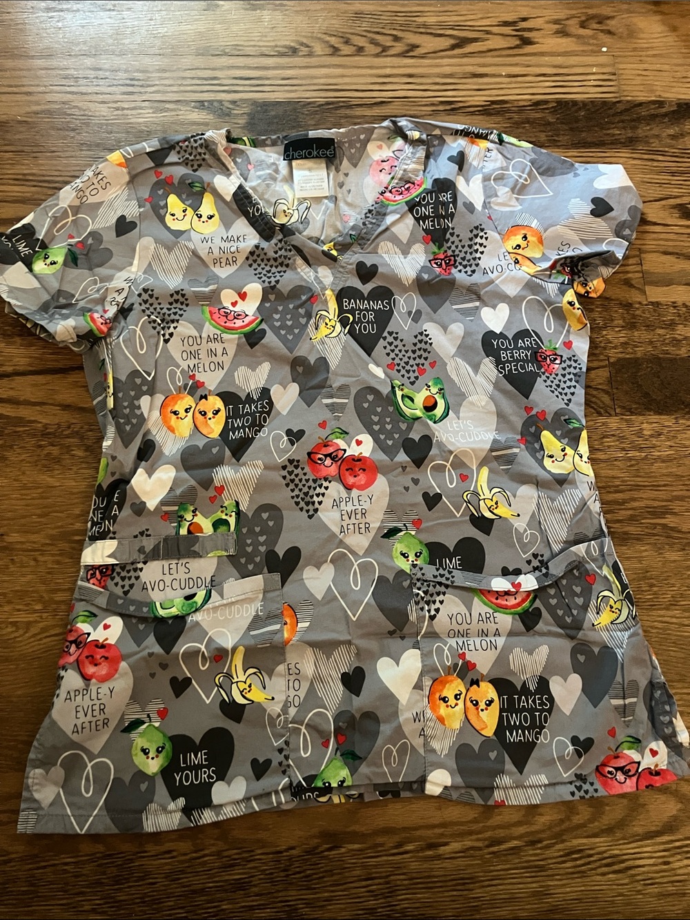 Fruit Print Scrub Top Size S